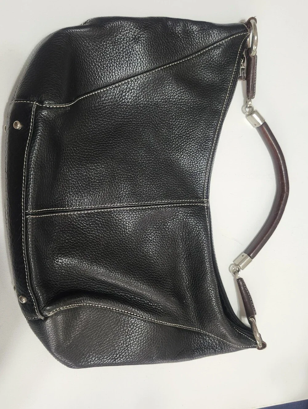 Puntotres Black Pebbled Leather Hobo Bag Made In Spain